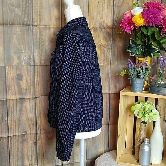 Baccini Womens SZ Medium Denim Polka Dot Button Jean Jacket Stretch Dark Wash - Picture 3 of 7